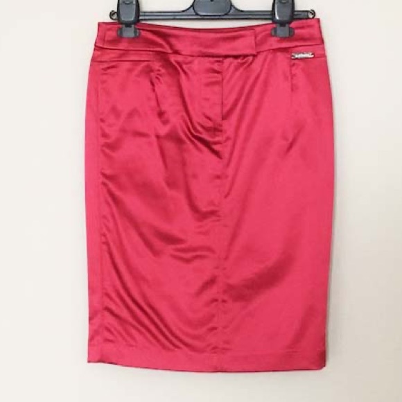GALLIANO Red Midi Satin Pencil Skirt - Picture 1 of 13
